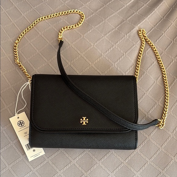 Tory Burch Black and Gold Crossbody Clutch Chain Wallet - Picture 1 of 9
